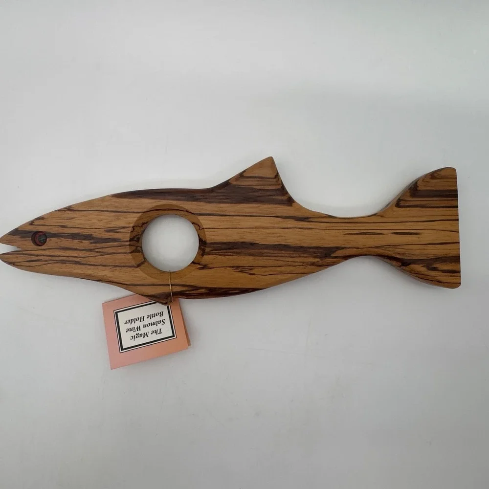 Jorgensen Magic Salmon Zebrawood Floating Wine Bottle Holder Fish New w/ Tags